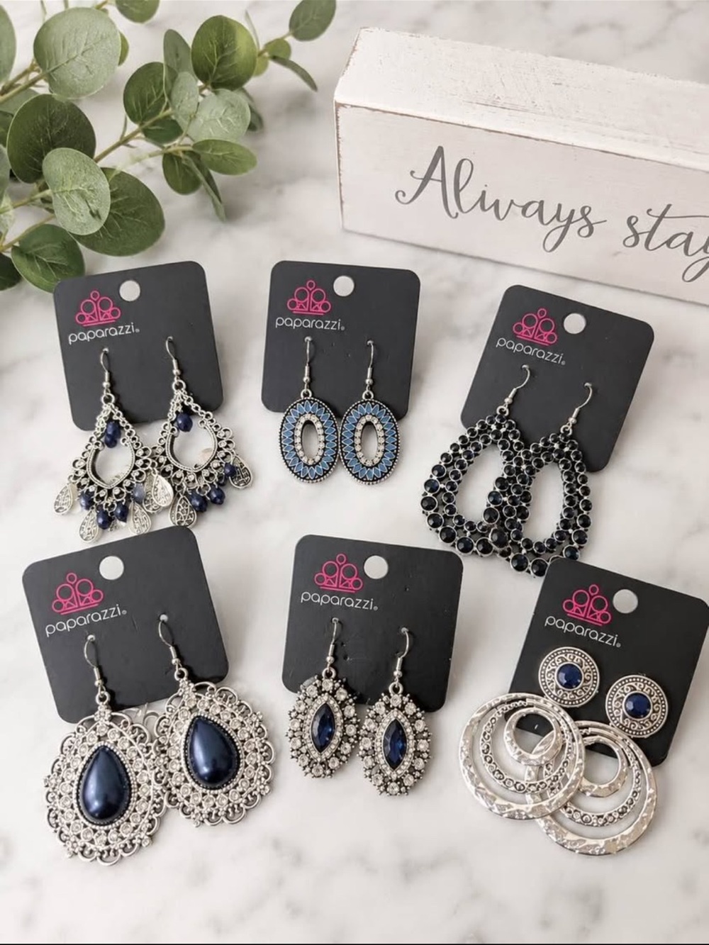 Paparazzi Women’s Navy and Silver Statement Earring Collection